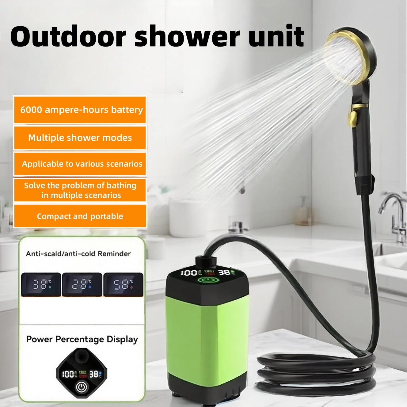 Outdoor Camping Accessories - Douche électrique portable d'extérieur, avec une