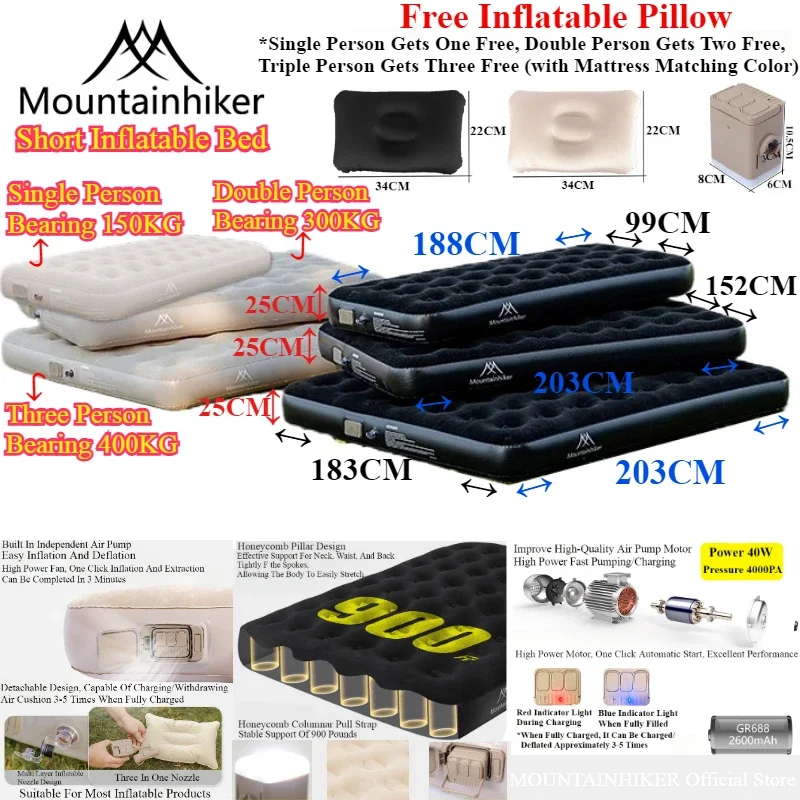 Outdoor Inflatable Camping Tent With Air Pump - Matelas gonflable d'intérieur MOUNTAINHIKER, matelas gonflable