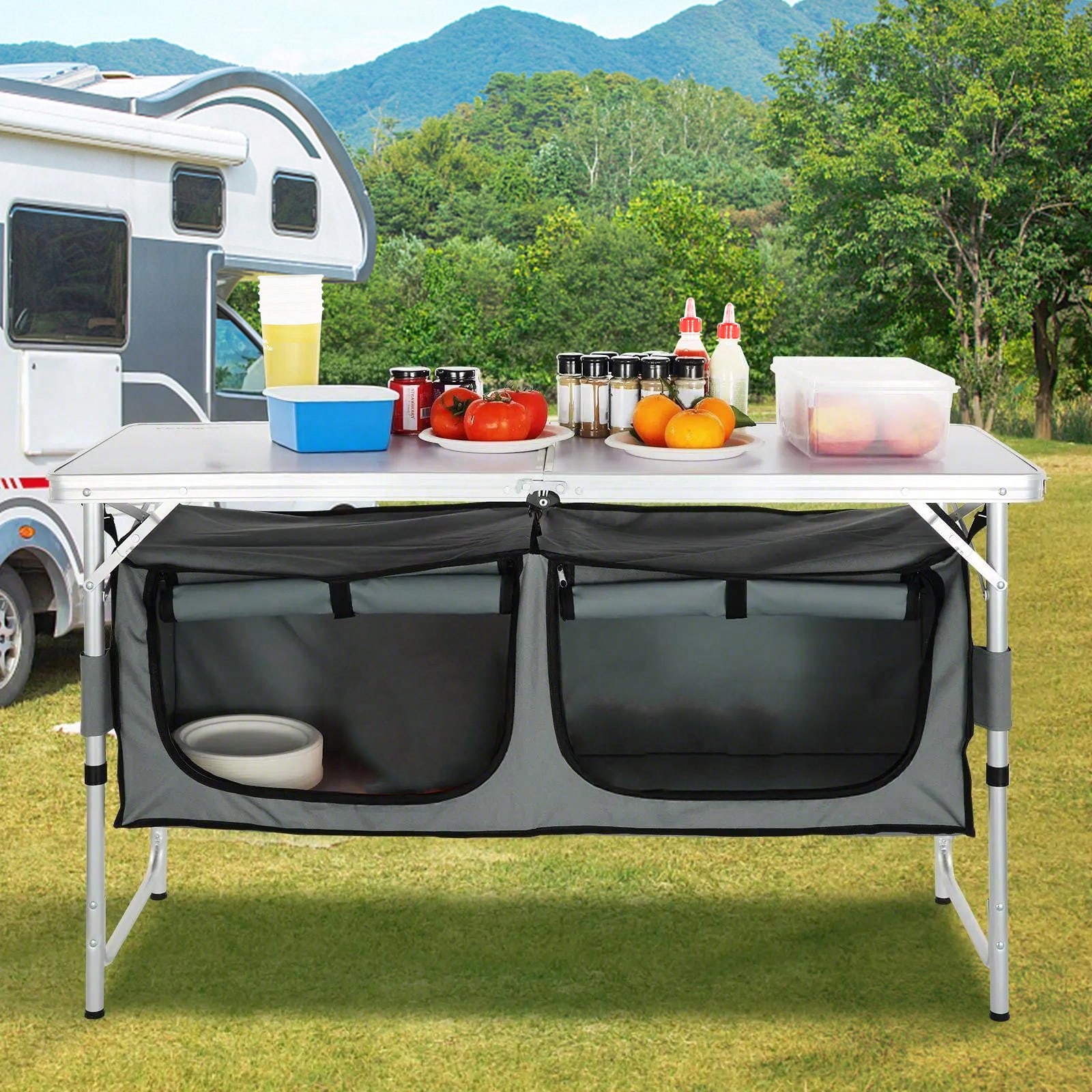 Outdoor Camping Kitchen Setup - Table de cuisine pliante à montage