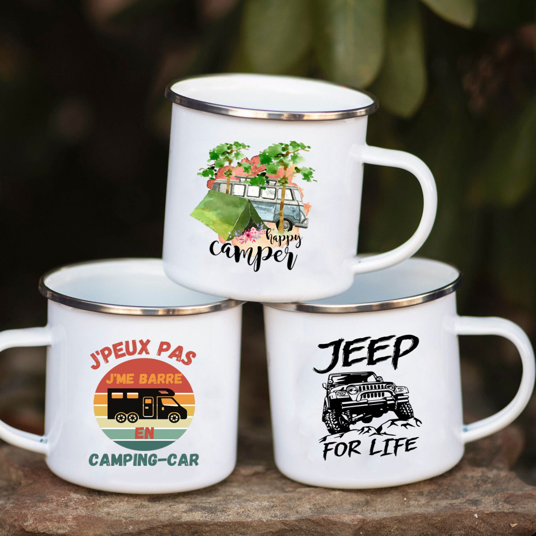 Outdoor Camping Van - Mug en émail pour camping-car, tasse