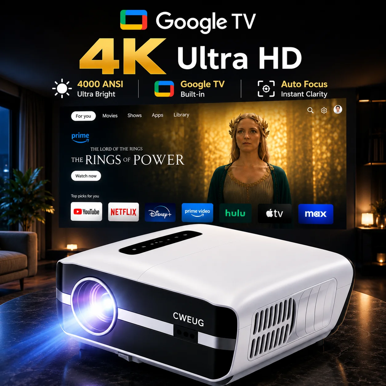 Outdoor Camping Tv - Projecteur NewA9S 4k avec mise au
